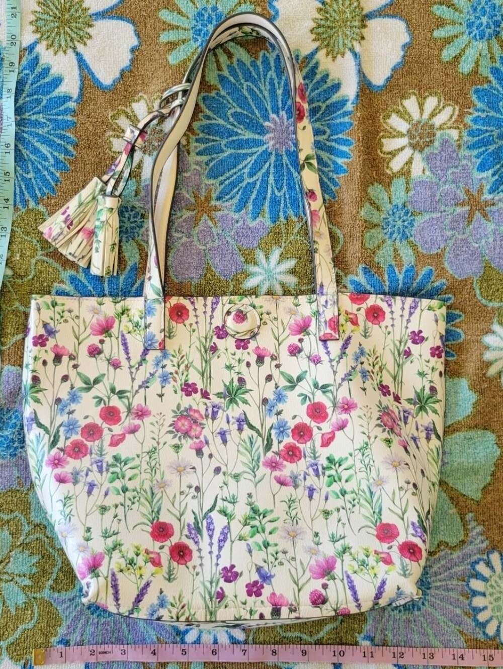 Faux Leather Floral Tote Bag